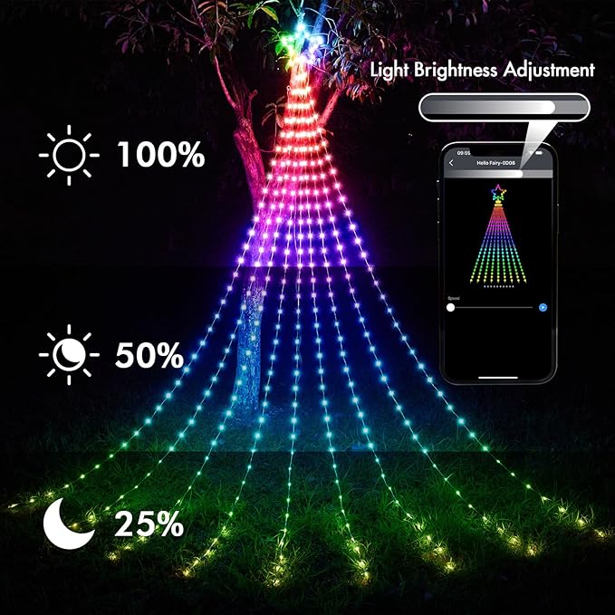 12FT Outdoor Christmas Decorations, Smart RGB Color Changing Christmas Hanging Waterfall String Lights, APP Remote Control, DIY Multi-Color Lightshow, Music Sync, Outside Xmas Lights Decor