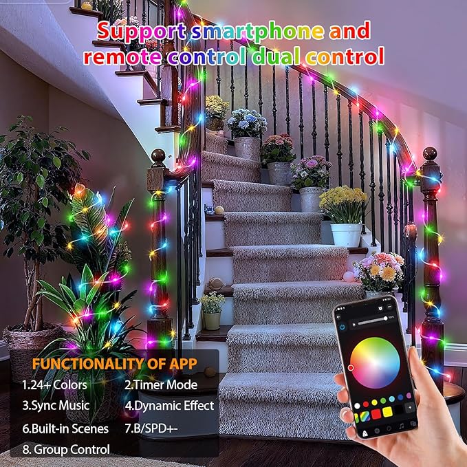 OMIKA 100FT 300 LED Fairy Lights Plug in, Smart String Lights with APP & Remote Control DIY Music Sync, Warm White & Color Changing Christmas Lights for Outdoor Indoor Bedroom Party Dorm Decoration