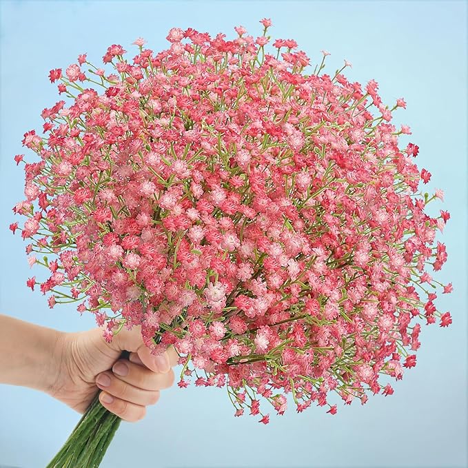 N&T NIETING Babys Breath Artificial Flowers Bulk, 15Pcs Fake Gypsophila Bouquet Flowers Real Touch Faux Babies Breath Arrangement for Wedding Floral Party Home Centerpieces Vase Decoration, Pink