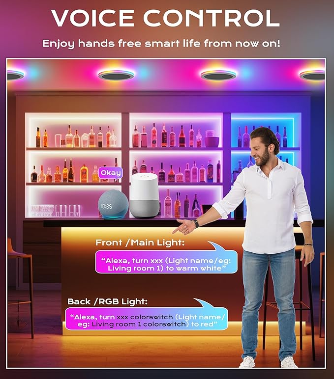 CLOUDY BAY [4 Pack] 6 Inch RGB Smart Recessed Lighting with Gradient Accent Light and Night Light,2700K~6500K,15W Recessed Lights Ultra-Thin Downlight Compatible with Alexa and Google Home Assistant
