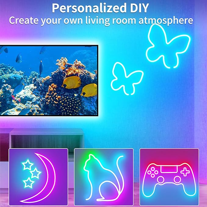 16.4FT DC24V RGB LED Neon Rope Lights with Remote/APP Control, Waterproof, Flexible, Multicolor, Modern Style for Bedroom, Room, Outdoors, Christmas Decor