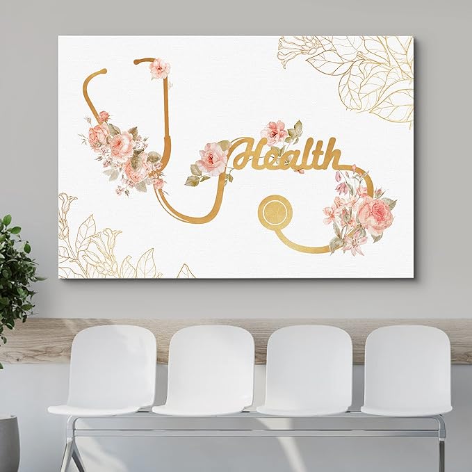 wall26 Canvas Print Wall Art Doctor Stethoscope Pastel Rose Flowers Medical & Hospital Health Illustrations Modern Art Floral Botanical Colorful Decorative for Living Room, Bedroom, Office - 24"x36"