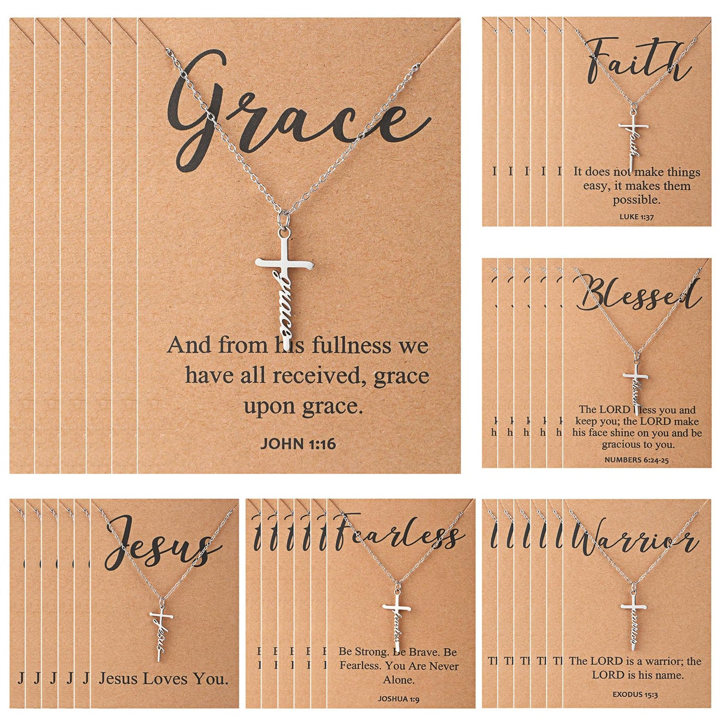 Tondiamo 24 Pcs Faith Cross Necklaces Bulk Christian Gifts for Women Easter Religious Gift Bible Verse Card (Classic)