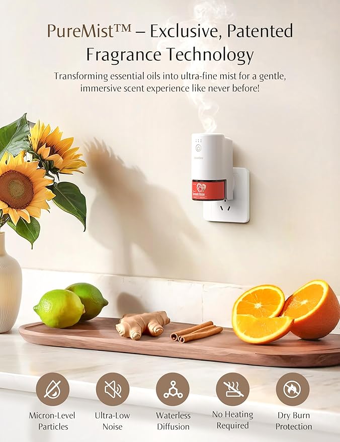 Essential Oil Diffuser for Home, Smart Waterless Aromatherapy Diffuser SF101S Pro, Plug in Room Scent with Timer & 120-Day Natural Aroma, Covers 1000 Sq Ft – Free 30ml Jasmine Berry Bloom