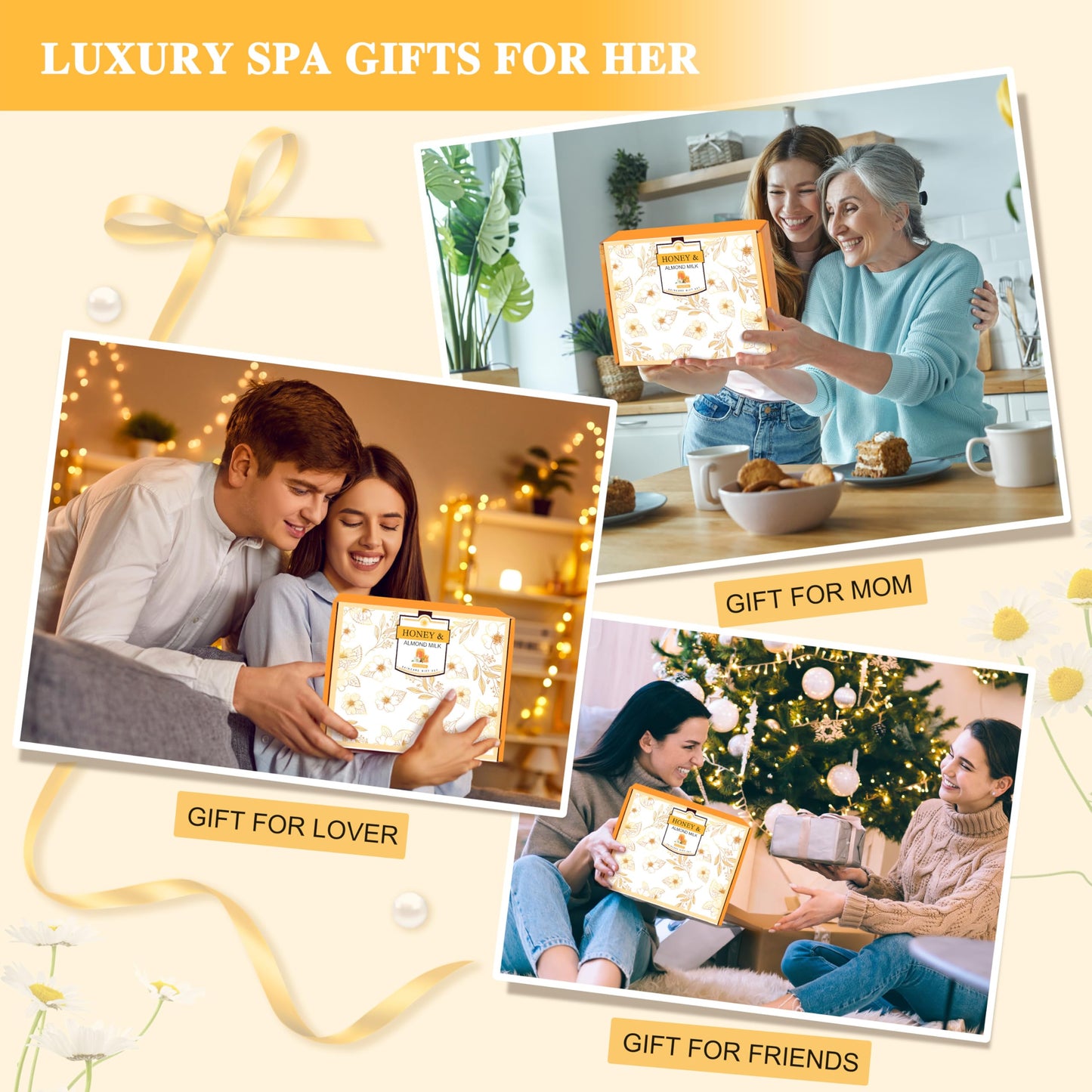 Gifts for Women, Birthday Gifts for Women, 9 Pc Almond Milk & Honey Bath and Body Gifts Set, Self Care Gifts Spa Gifts Basket, Relaxing Bath Sets for Mom, Girlfriend, Sister, Female Friends, Coworker