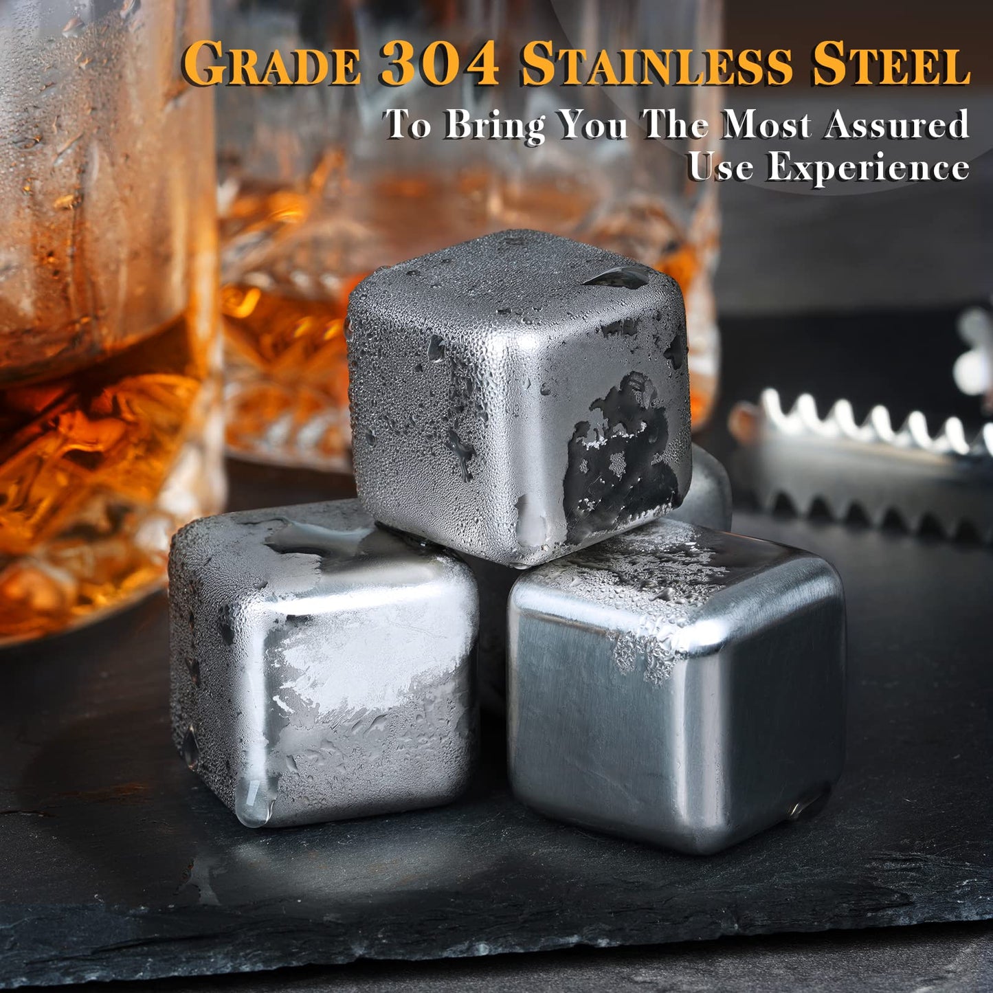 Oaksea Boss Day Gifts for Men Him, Anniversary Unique Gifts for Him, Birthday Retirement Gift for Boss Men, Stainless Steel Engraved Whiskey Stones Glasses Cool Burbon Scotch Set Gift