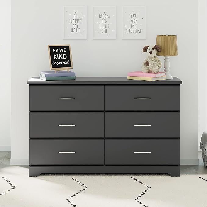 Storkcraft Brookside 6-Drawer Dresser (Gray) – GREENGUARD Gold Certified, Gray Dresser for Bedroom, Kids & Nursery Storage Chest, Safety Interlocking Drawers, Pre-Installed Tracks, Kids Chest