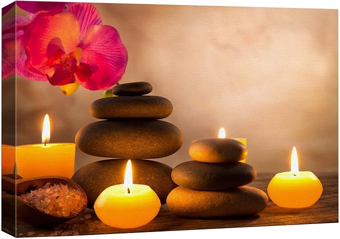 Canvas Prints Wall Art - Spa Still Life with Aromatic Candles and Zen Stones | Modern Wall Decor/Home Decoration Stretched Gallery Canvas Wrap Giclee Print & Ready to Hang - 24" x 36"