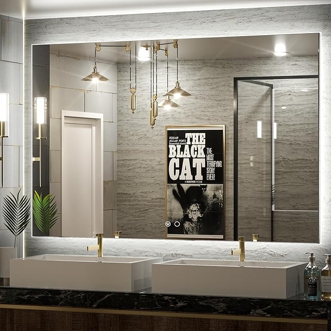 Keonjinn 55 x 36 Inch LED Bathroom Mirror with Backlit, Anti-Fog Vanity Mirror, CRI90+ HD Tempered Glass, Stepless Dimmable, High Lumen, UL Listed, IP44 Waterproof, Horizontal/Vertical