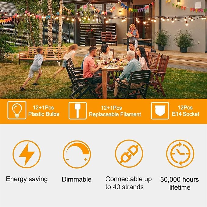 ZOTOYI Outdoor String Lights 25FT, Patio Light for Outside with Shatterproof 13 LED Bulbs, IP65 Waterproof Connectable Hanging Lights for Backyard, Porch, Bistro, Cafe, Balcony, Garden