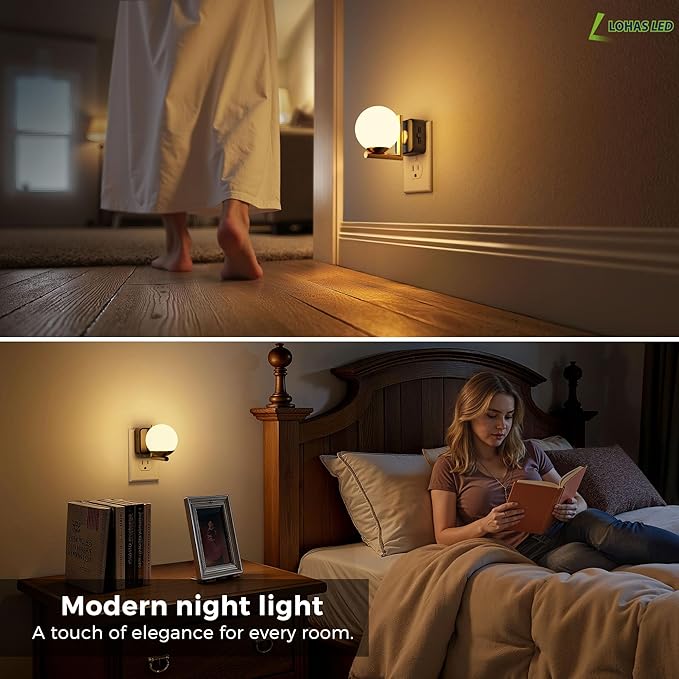 L LOHAS LED Night Lights Plug Into Wall 2 Pack, Dusk to Dawn Sensor, 3000K Nightlight, 0-100LM Adjustable Brightness, Plug in Night Light for Bathroom, Hallway, Bedroom, Stairway