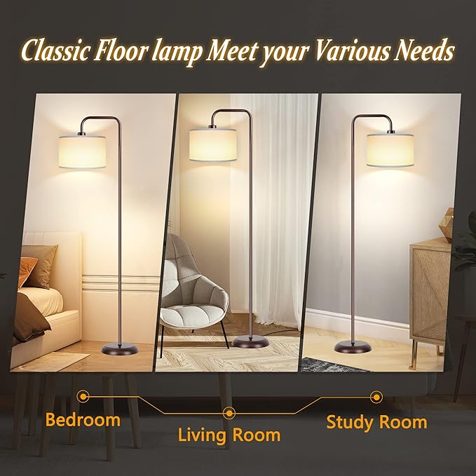 PARTPHONER LED Floor Lamp for Living Room, 3 Color Temperature, with Foot Switch, 9W Bulb Included, Oil Rubbed Bronze