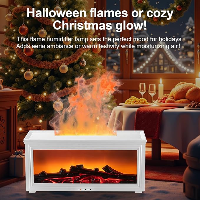 Fireplace Essential Oil Diffuser Humidifier - Ultrasonic Aroma Diffuser with 7-Color Flame Effect, Remote Control & Auto-Off Timer for Bedroom, Home Office,Yoga(White)