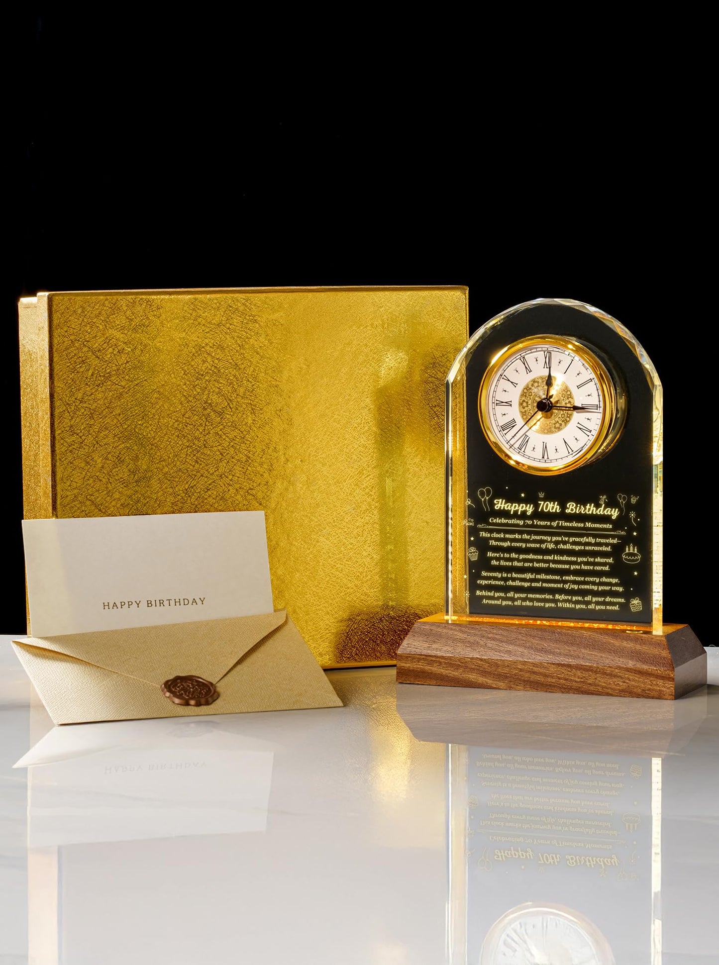 70th Birthday Clock Gifts for Women and Men – Gift for 70 Year Old Mom, Dad, Grandma, or Grandpa with Wooden LED Light Base – Birthday Present Ideas for Her or Him with Gift Box Battery Not Included