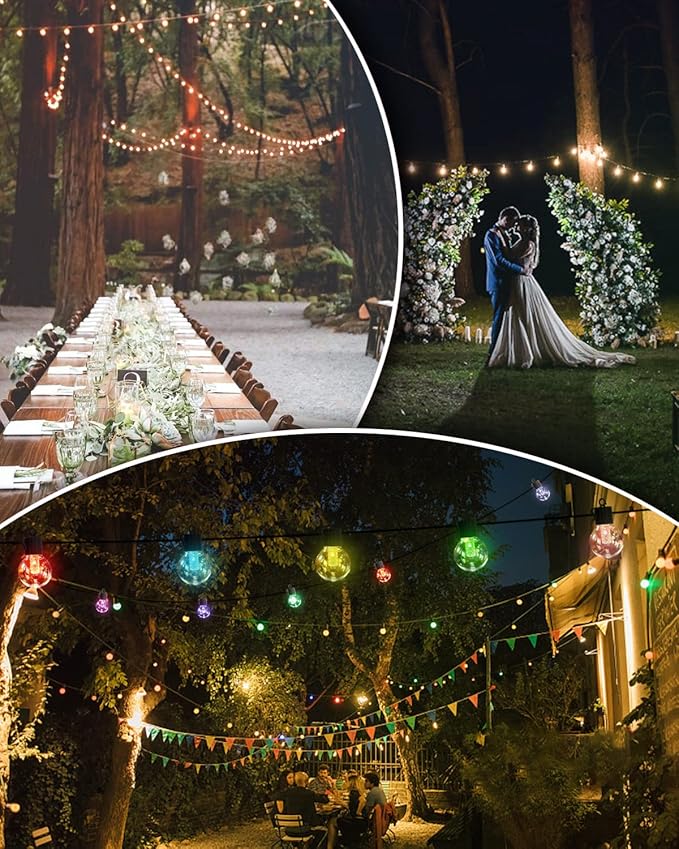 Solar String Lights Outdoor Waterproof,50FT 25LEDs Warm White & Multicolor Hanging Lights G40 Globe Solar Powered String Lights Outdoor with 8 Modes,Timer,Solar String Light for Outside Patio Yard
