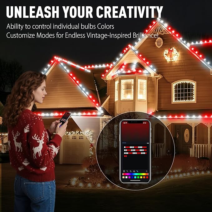 Probro Smart RGB C9 Christmas Lights Clearance, 95FT 100 LEDs App Control & Music Sync, 105 Modes for Party, Shatterproof Waterproof Connectable String Lights for Outdoor Indoor Xmas Tree House Decor