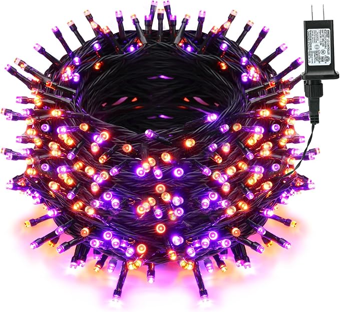 Brizled Halloween Lights, 262.46FT 800 LED Halloween Lights, Mini Purple Light 8 Modes Waterproof, Plug in Orange LED String Light for Outdoor Indoor Thanksgiving Party Decor (Orange & Purple)