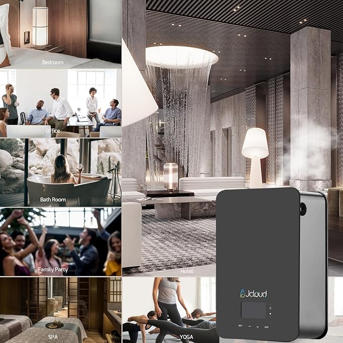 JCLOUD Upgraded Scent Air Machine for Home, Waterless Essential Oil Diffuser with Cold Air Technology, HVAC Scent Diffuser Cover Up to 2000 Sq. Ft, Hotel Scent Diffuser for Large Room, Black