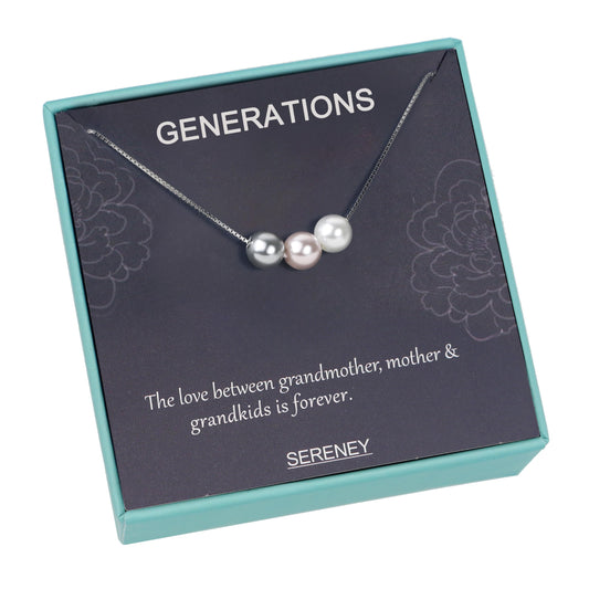 Sereney Sterling Silver Grandma Necklace as Christmas Gifts for Grandma, 3 Generations Necklace for Mom Gigi Gifts, Pearl Strands Necklaces Grandmother Jewelry, Nana Gift for Mom from
