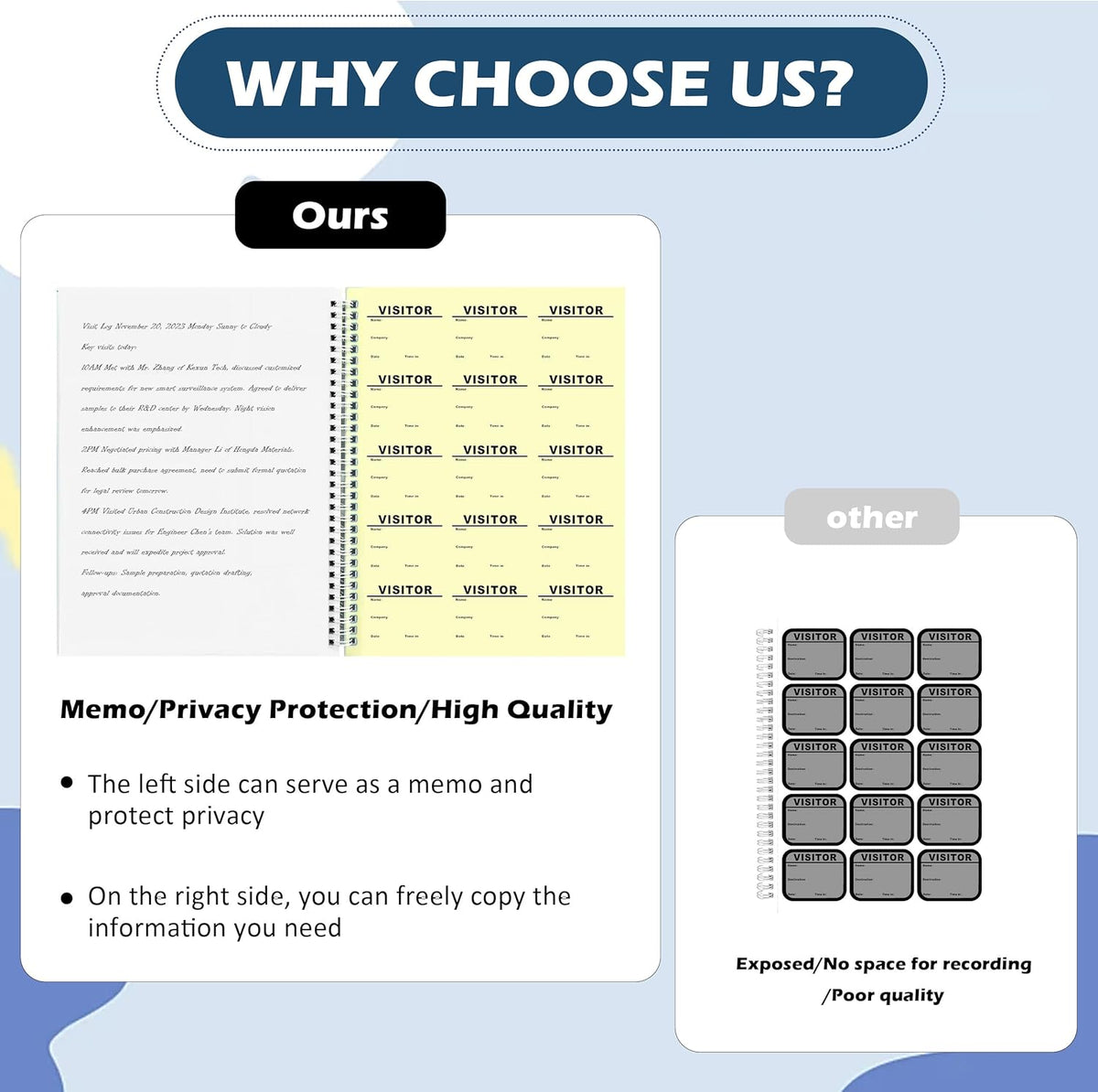 2 Pack of 450 Visitor Badges Registry Log with Carbon Copy Visitor Stickers 8.5x11 Inch Visitor Log Book Extras Protecting Privacy Pages Spiral Bound Self Visitor Badges Guest Register Book (2)