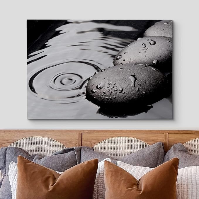 wall26 Canvas Print Wall Art Black Rocks with Ripples in The Water Floral Nature Photography Realism Bohemian Scenic Relax Cool for Living Room, Bedroom, Office - 16"x24"