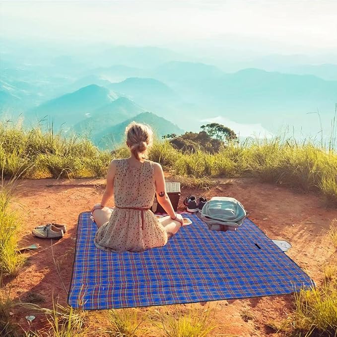 Wind Tour Family Outdoor Waterproof Durable Picnic Blankets with Carry Strap,Foldable 50×70.9 inch Sandproof Picnic Floor Mat for Kids Playground Camping Park Hiking Grass Travelling (2, Blue)