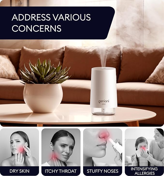 GENIANI Portable Cool Mist Humidifiers for Bedroom & Office - Ultrasonic Humidifier for Home, Baby, Small Room with Auto Shut Off, 250ML Easy to Clean Water Tank