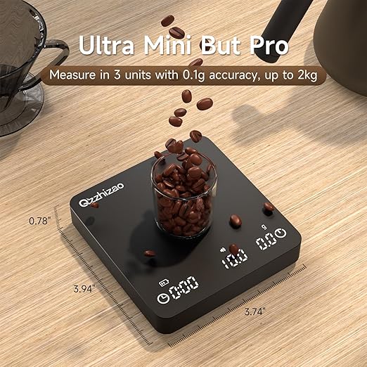 Digital Coffee Scale, 2kg/0.1g High Precision Mini Espresso Coffee Scale with Timer, Rechargeable, for Espresso and Pour-Over Coffee