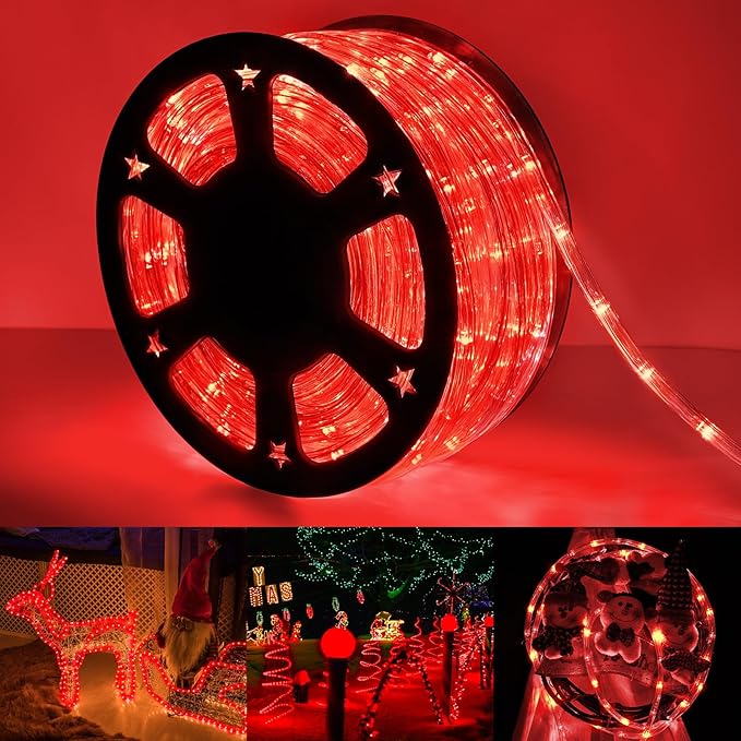 100ft LED Rope Lights Outdoor, 720 LED Connectable and Flexible Tube Lights with 8 Modes, Waterproof LED Rope Lighting for Garden, Patio, Pool, Bedroom, Party, Indoor Outdoor Christmas Decor (Red)