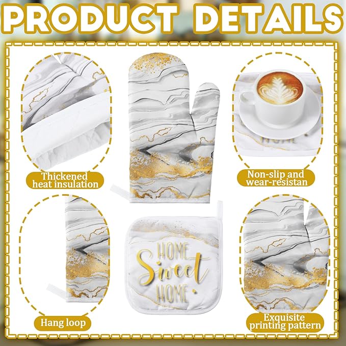 Fourluoo 10 Pcs Kitchen Dish Towels Rugs Oven Mitts and Pot Holders Kit Farmhouse Kitchen Decor Set Gloves Vintage Potholders for Baking Cooking Chef(White,Modern)
