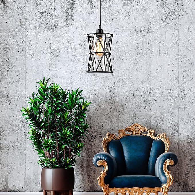 HMVPL Farmhouse Plug in Pendant Light, Outdoor Swag Lamp with Plug in Cord On/Off Dimmer, Plug in Hanging Light Fixture for Dining Room Bedroom Kitchen Island(1 Pack)
