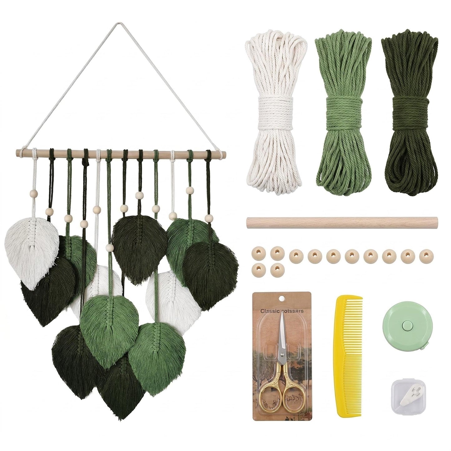 Jditngp DIY Macrame Leaf Wall Hanging Beginners Boho Wall Leaf Tapestry Kit Handmade Woven Tapestry Feather Wall Hanging DIY Macrame Kit for Adults Birthday Gift DIY Craft Kits 15.8" (Green)"