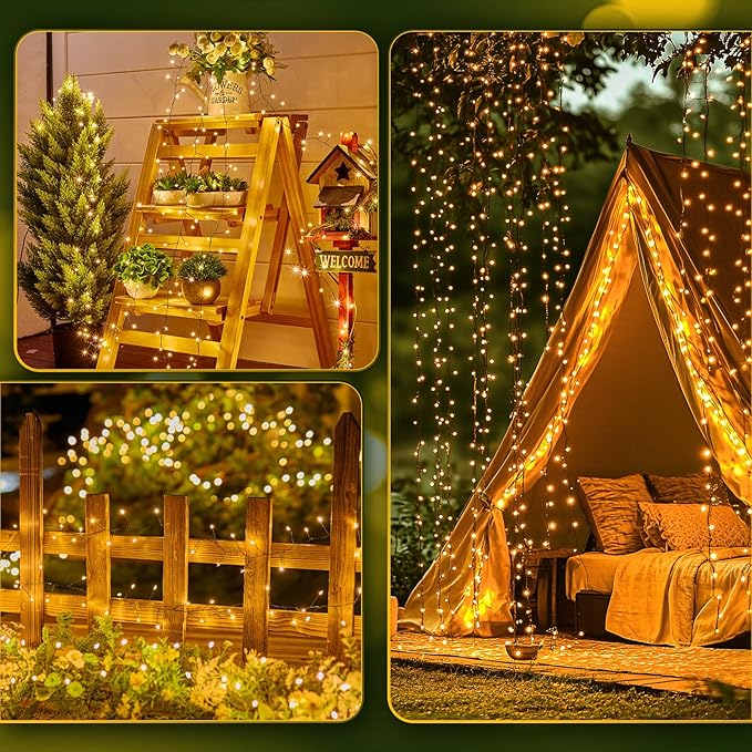 Battery Operated Cluster Lights, 10FT 100 Micro LEDs, Outdoor Twinkle Firecracker Fairy Lights, Warm White, Green Wire String Lights, Waterproof, Christmas Tree, Wreath, DIY Wedding, Christmas Decor