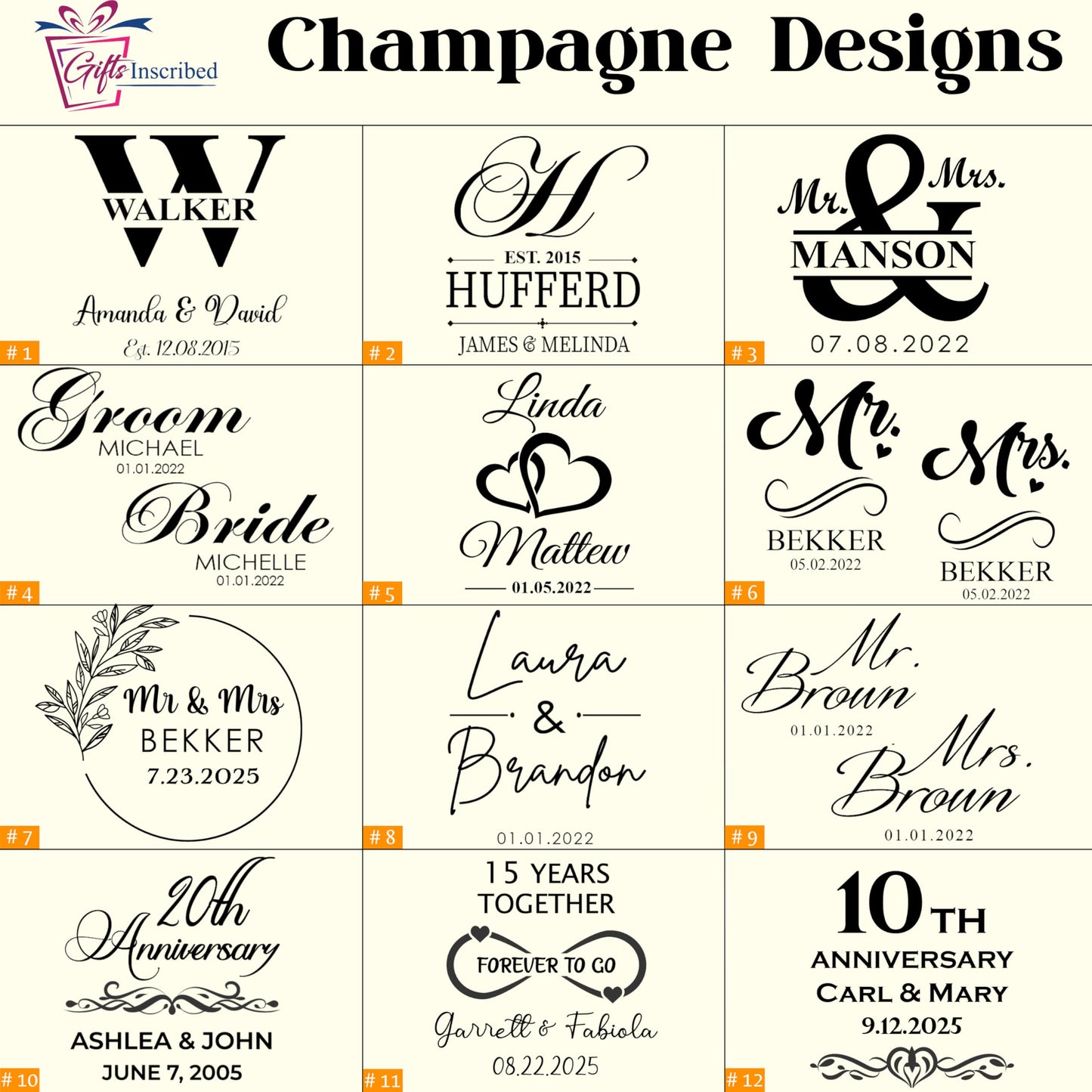 Gifts Inscribed Personalized Champagne Glasses Set of 2 – Engraved Mr and Mrs Champagne Flutes – Custom Stemmed Glassware Gift for Wedding, Engagement, Anniversary, Bridal Party