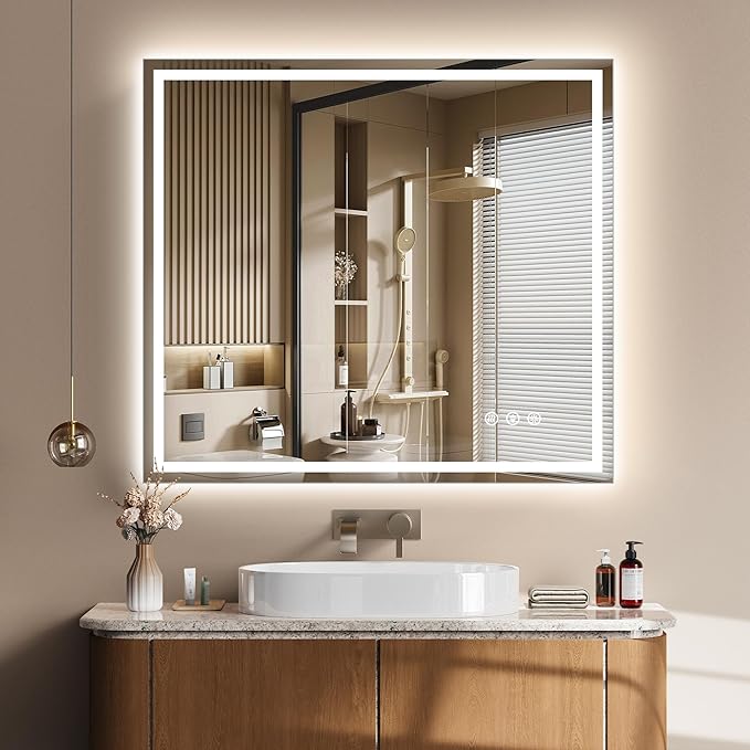 40x36 Inch LED Lighted Bathroom Mirror - Anti-Fog Vanity Mirror with Dimmable Front & Backlit, 3 Color Temp, Smart Memory - Shatterproof HD Glass, IP54 Waterproof Wall Mounted for Makeup Shaving
