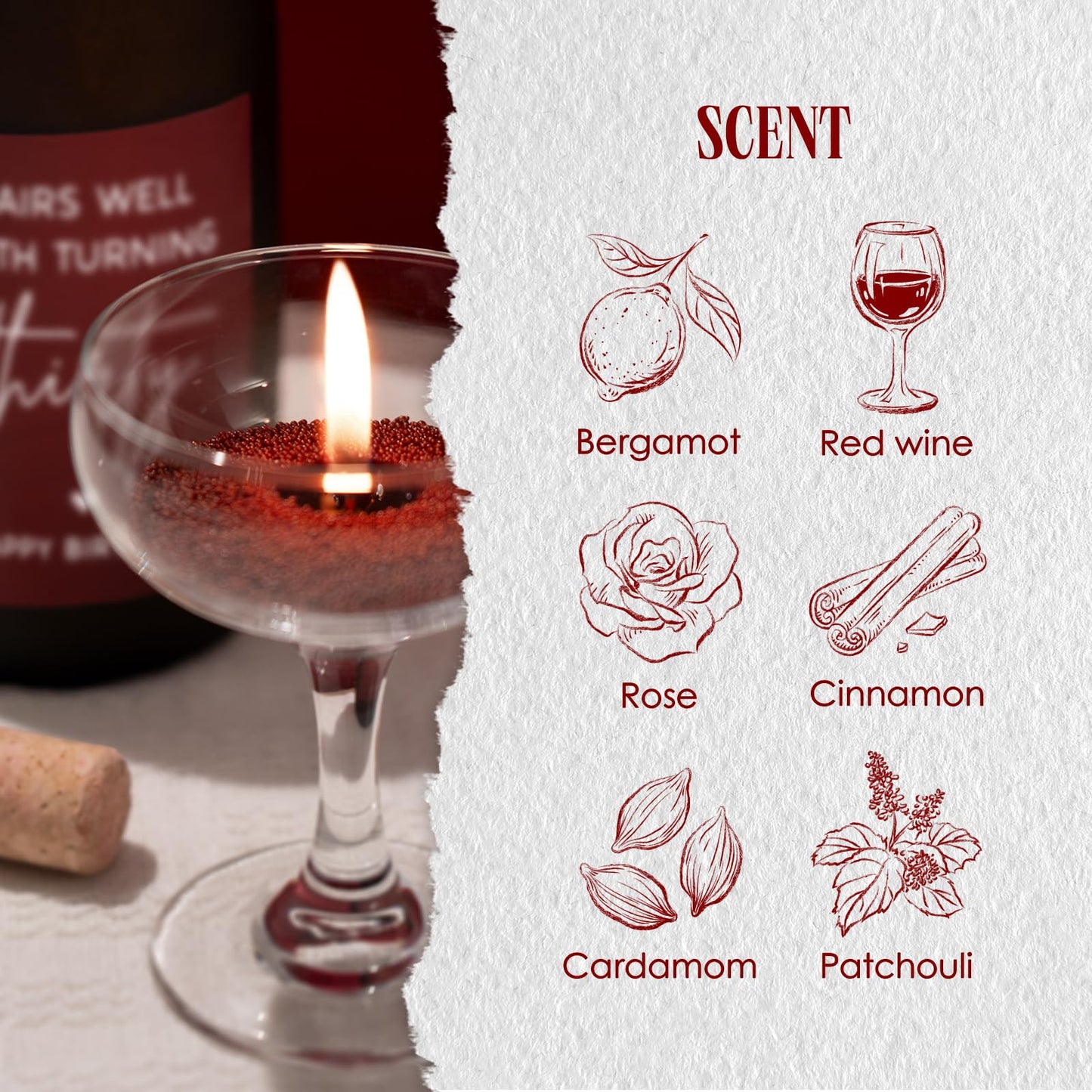 30th Birthday Gifts for Women Men- Pearled Candle Sand in Wine Bottle with Wicks- 30th Birthday Decorations for Her Him, 30 Year Old Bday Gifts for Friend, Sister, Wife, Husband, Red Wine Scent(13oz)