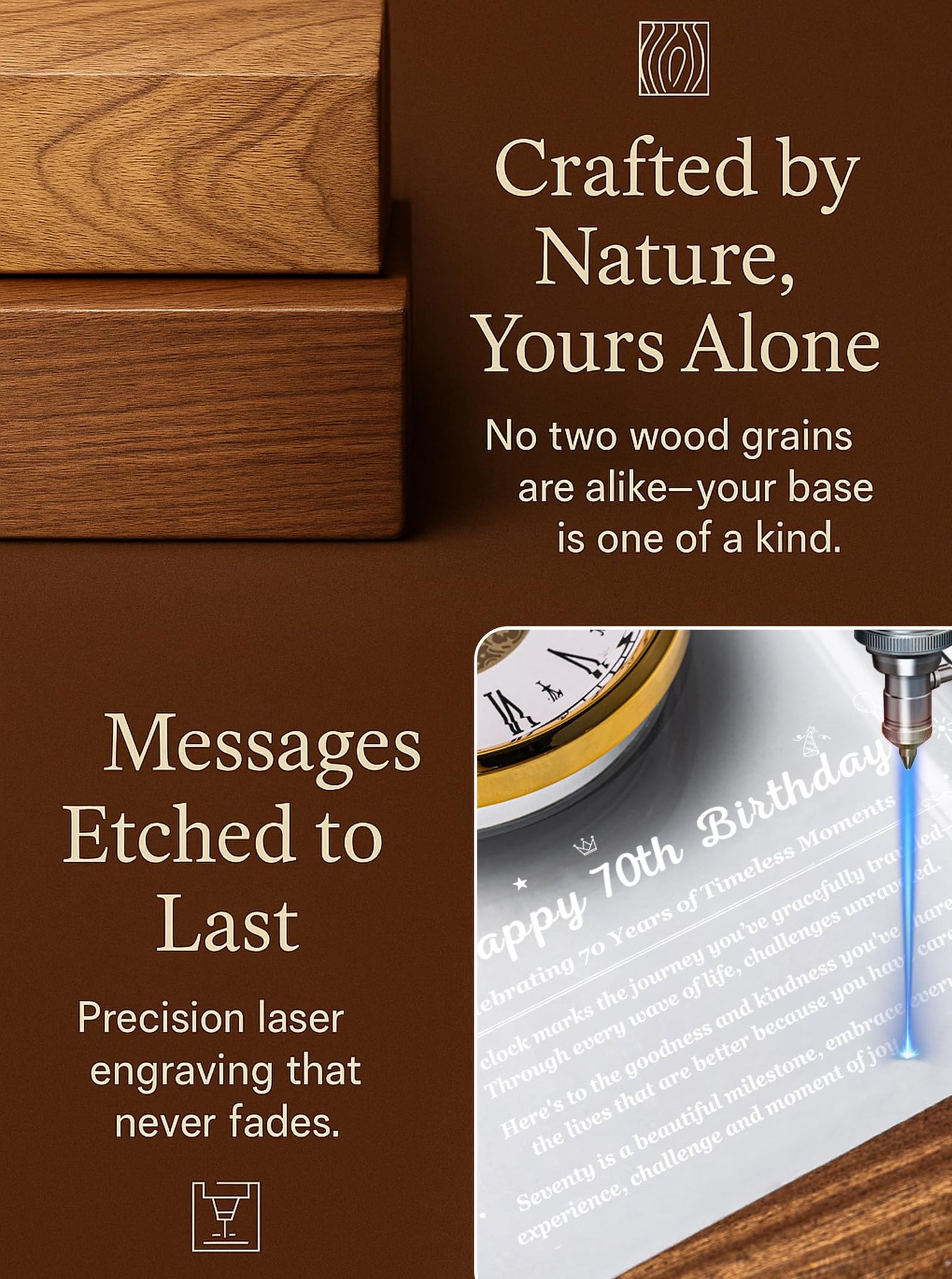 70th Birthday Clock Gifts for Women and Men – Gift for 70 Year Old Mom, Dad, Grandma, or Grandpa with Wooden LED Light Base – Birthday Present Ideas for Her or Him with Gift Box Battery Not Included