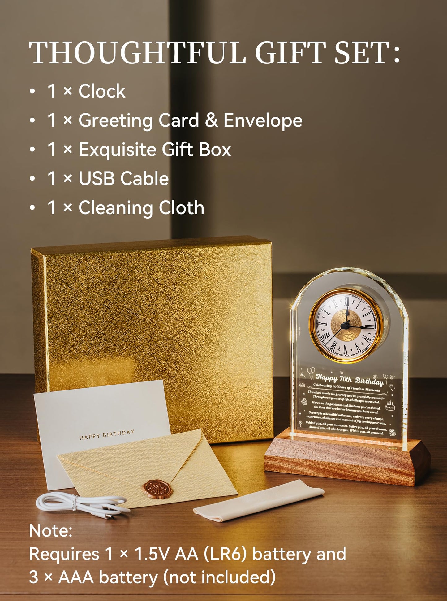 70th Birthday Clock Gifts for Women and Men – Gift for 70 Year Old Mom, Dad, Grandma, or Grandpa with Wooden LED Light Base – Birthday Present Ideas for Her or Him with Gift Box Battery Not Included