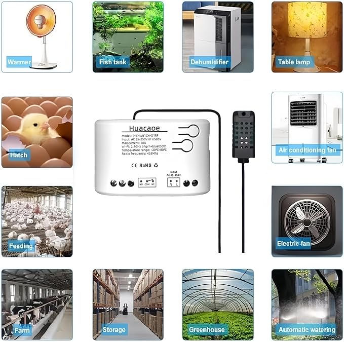 1CH Tuya Intelligent Temperature and Humidity Sensor,AC 85-250V/USB 5V Dry Contact Relay,Dry Contact,Timing Switch,Real-Time Monitoring Intelligent Module,Compatible with Alexa Google