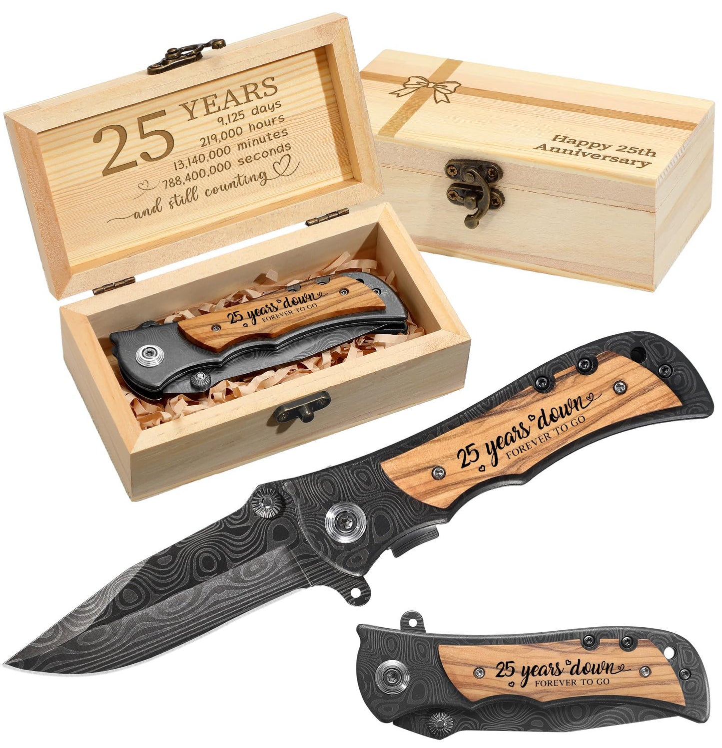 Lanties 25 Year Anniversary Keepsake Gifts for Him Engraved Pocket Knife with Gift Box Happy Tin Anniversary Customized Wedding Birthday Father's Day Gifts for Men Husband