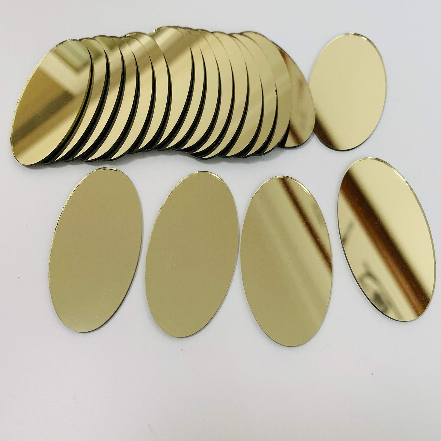 NUORUI 50pcs 2" x 1"" Oval Mirrors Mosaic Mirror Tiles for Craft Projects (Yellow Gold)"