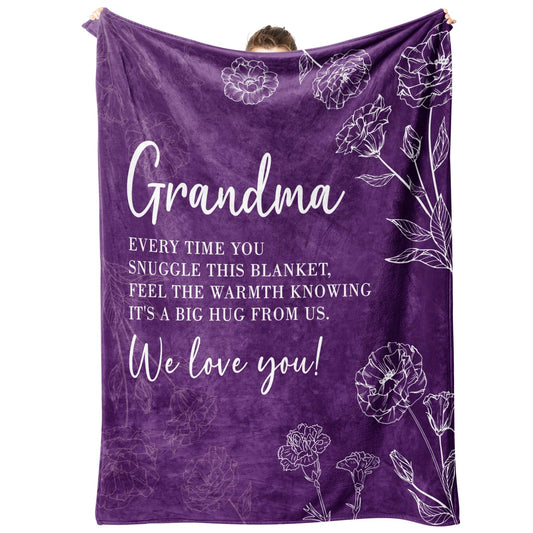 Grandma Gifts, Gifts for Grandma Blanket, Grandmas Birthday Gift from Grandkids, to My Grandmother Throw Blanket 50" x 60", Purple