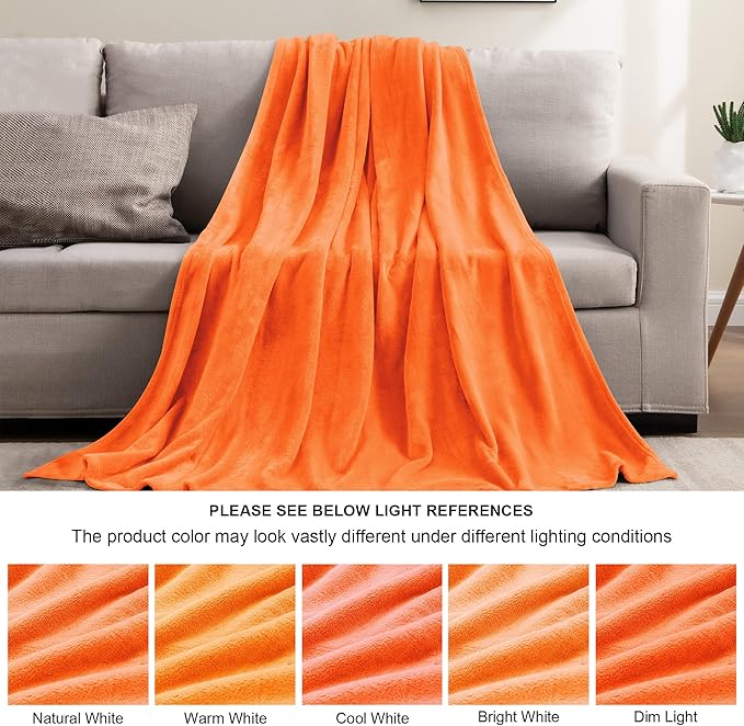 BEDELITE Fleece Blankets Queen Size Orange Throw Blankets for Bed, Luxury Plush Cozy Fuzzy Blanket 90x90 inches, Super Soft & Warm Blankets for All Seasons