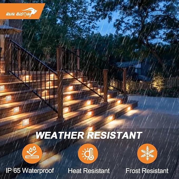 Horizontal Step Lights, 5CCT Selectable, IP65 Waterproof, 3W 100LM, 120V LED Stair Lights Indoor Outdoor, 10%-100% Dimmable, White, ETL Listed - 4PK