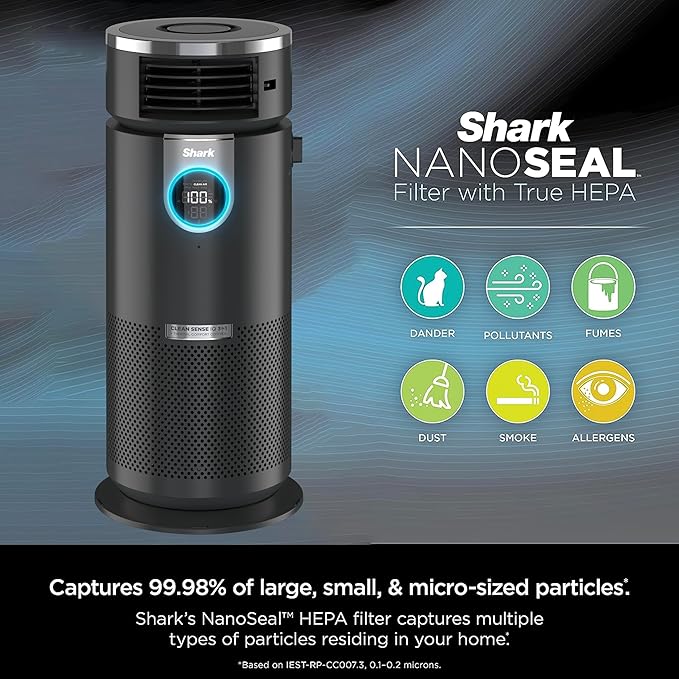 Shark HC451 3-in-1 Clean Sense Air Purifier, Heater & Fan, HEPA Filter, 500 Sq Ft, Oscillating, Small Room, Bedroom, Office, Captures 99.98% of Particles for Clean Air, Dust, Smoke & Allergens, Black