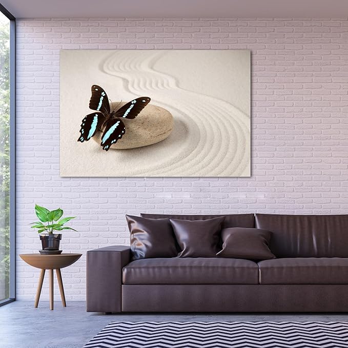 Zen Wall Art Decor, Modern Bathroom Zen Decor Wall Art, Large Canvas Wall Art for SPA Zen Room Decor, Butterfly and Pebble Relaxing Art Prints for Office & SPA Wall Decor Ready to Hang 32x48 Inches