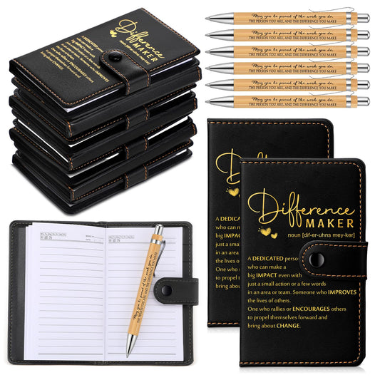 Marspark 20 Sets Difference Maker Teacher Appreciation Gifts Inspirational A5 Leather Notebooks with Pens Thank You Motivational Nurse Week Gifts for Men Women Nurse Teacher Graduation (Black)
