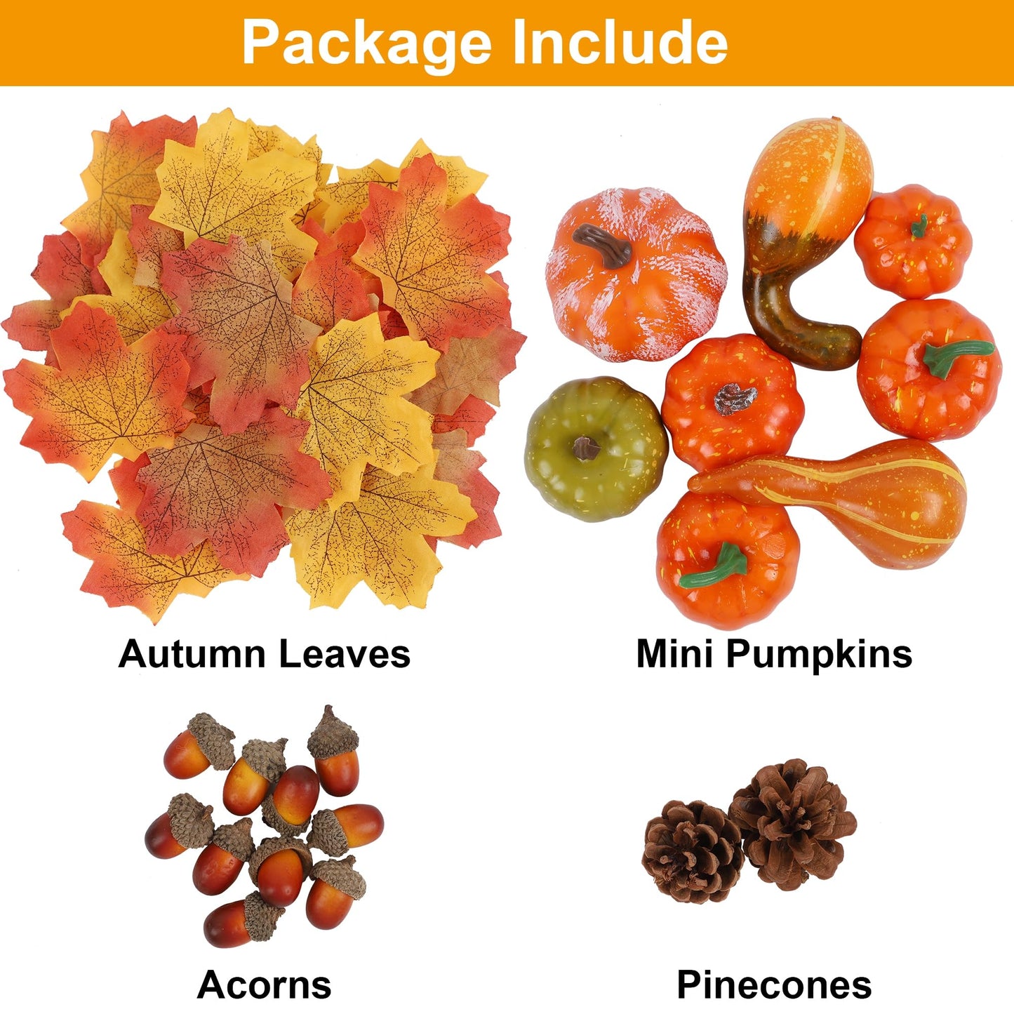 winemana Fall Decorations for Home-6pcs Mini Pumpkins & 2pcs Gourds, 30pcs Leaves & 10pcs Acorns, 2pcs Pinecones Centerpiece Set-Harvest Decor for Table Mantel (Largest: 4.5" x 2.1"")"