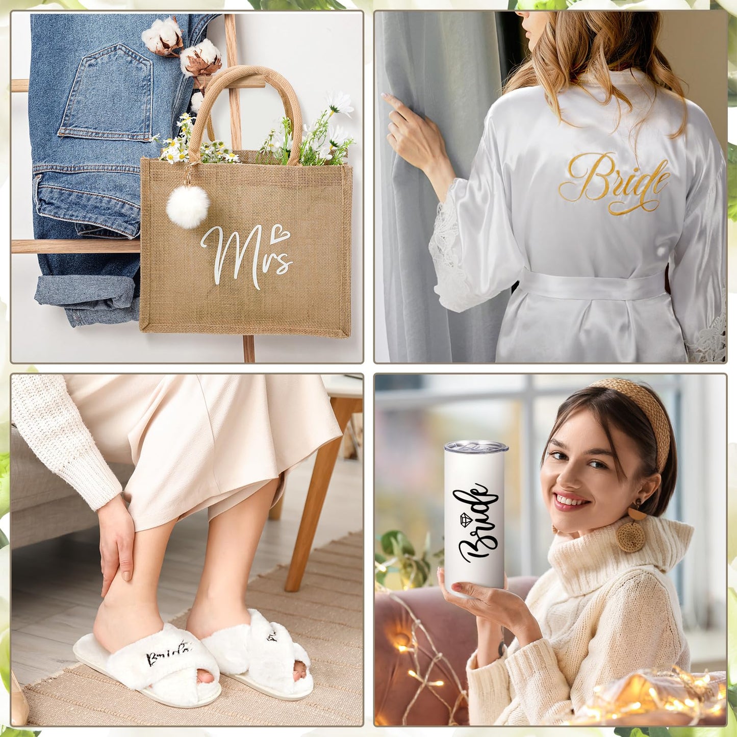 Handepo 5 Pcs Bridal Shower Robe Gifts Bride Gift Set with Sleeping Eye Mask Slippers for Wedding Party Bridesmaids(Bride)