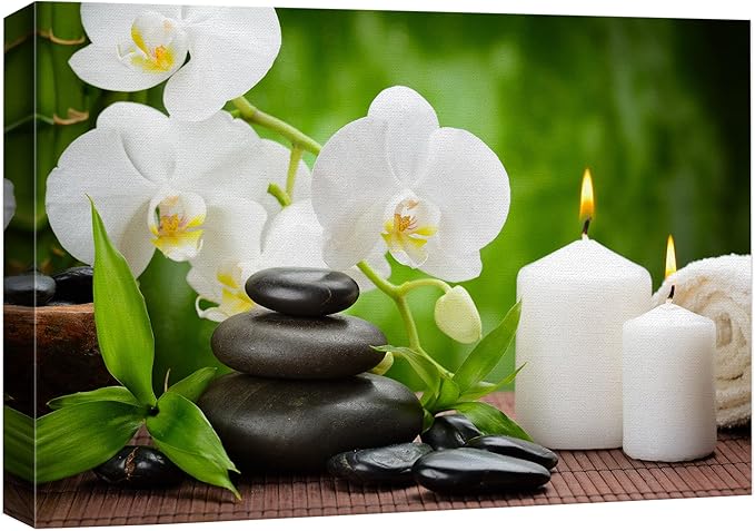 wall26 Canvas Print Wall Art Basalt Stones & Orchids on Wood Panel Nature Floral Photography Realism Rustic Colorful Multicolor Ultra for Living Room, Bedroom, Office - 12"x18"